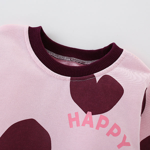 Toddler & Kids Pink Heart Print “Happy” Sweatshirt