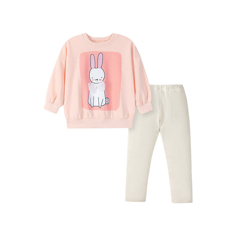 Toddler & Kids Peach Bunny Outfit – Sweatshirt & Leggings Set - Yarafly
