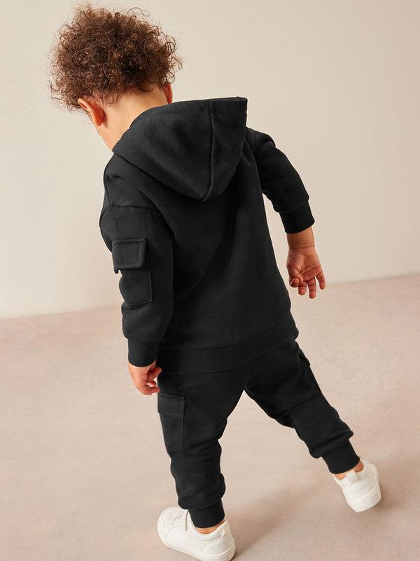 kids black Tractor hoodie Set