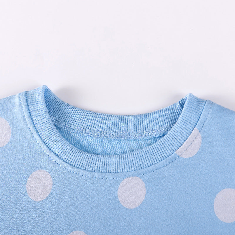 Toddler & Kids Blue Unicorn Polka Dot Sweatshirt with Grey Leggings Outfit - Yarafly