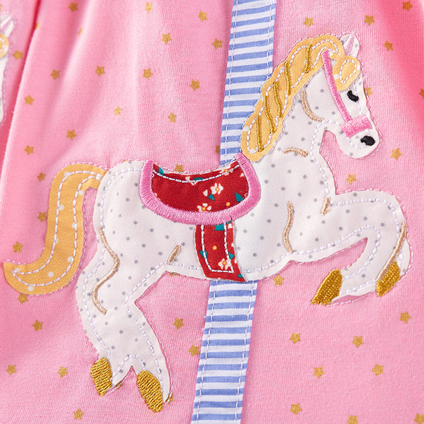 Toddler & Kids Carousel Horse Pink Dress – Long Sleeve Party Outfit - Yarafly
