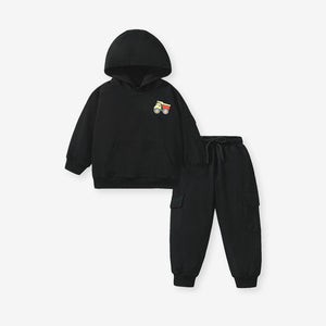 kids black Tractor hoodie Set