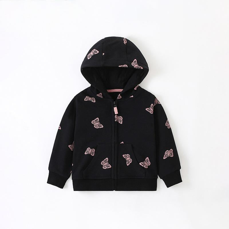 Toddler & Kids Black Butterfly Print Zip-Up Hoodie Jacket (2T-7T)