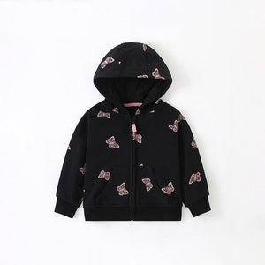 Toddler & Kids Black Butterfly Print Zip-Up Hoodie Jacket (2T-7T)