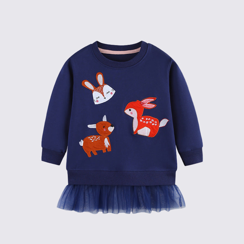 Toddler & Kids Navy Blue Woodland Tulle Dress Sweatshirt (2T–7T)