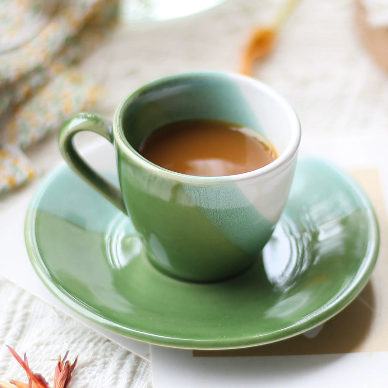 Green Fine Porcelain Espresso Cup with Saucer  80ml - Yarafly 