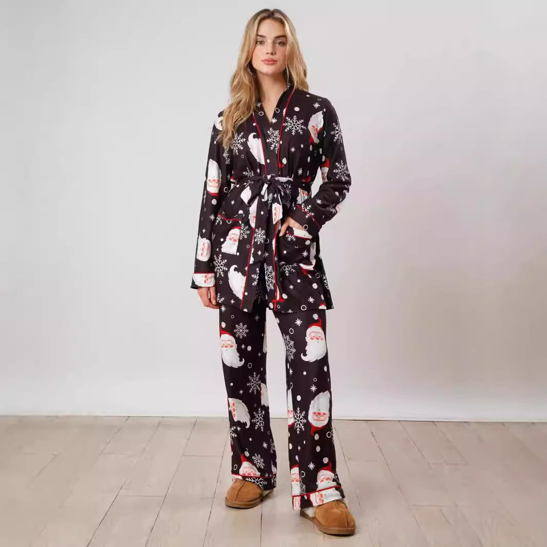 Holiday Print Satin Pajama Sets | Santa & Candy Cane PJs | Christmas Loungewear - Yarafly 