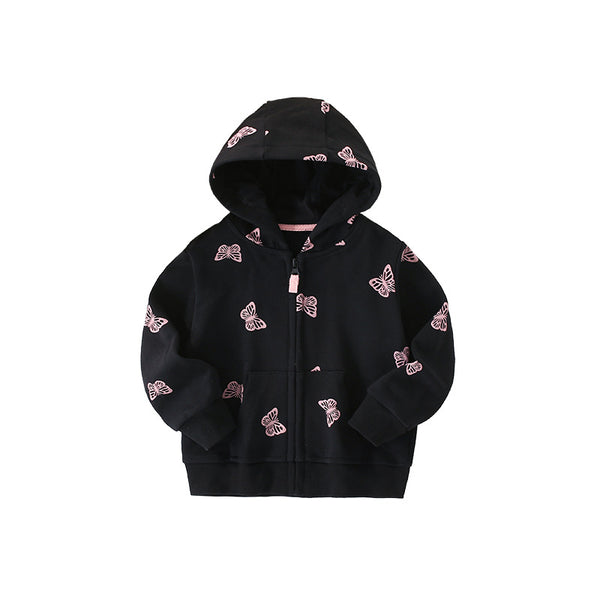 Toddler & Kids Black Butterfly Print Zip-Up Hoodie Jacket (2T-7T)
