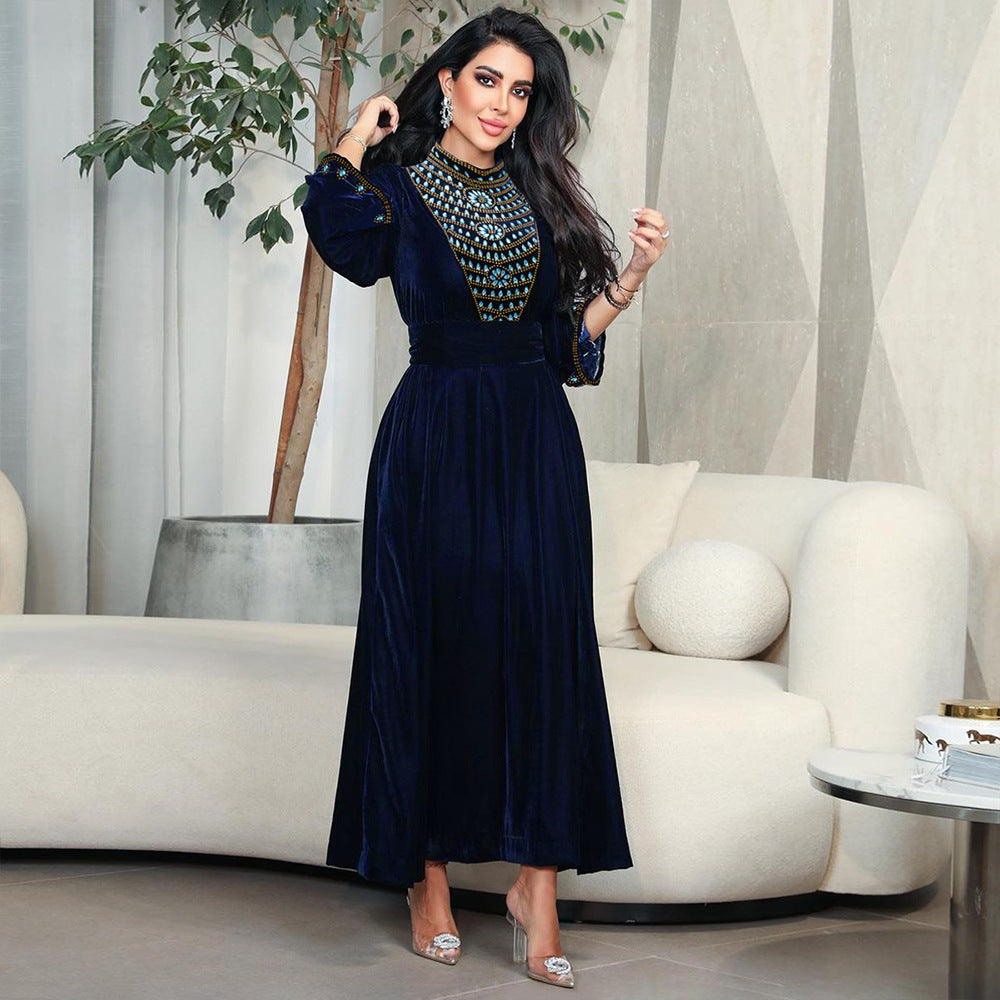 Blue Velvet Jalabiya Dress - Yarafly 