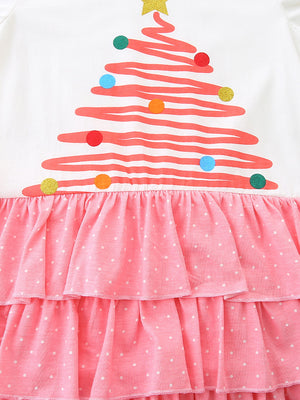 Toddler Kids Girls Christmas Tree Long Sleeve Dress