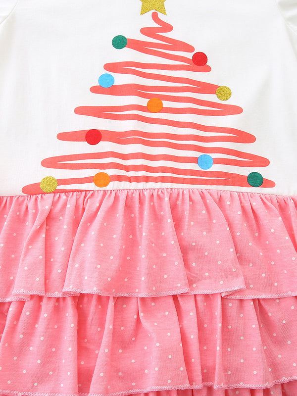 Toddler Kids Girls Christmas Tree Long Sleeve Dress