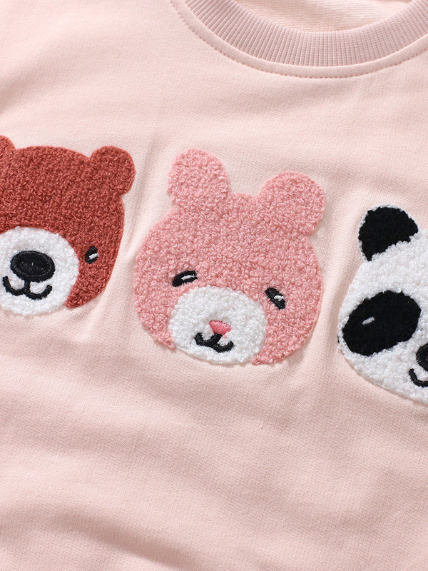 Fleece-Lined Bear Sweatshirt & Polka Dot Leggings Set-Toddler & Kids