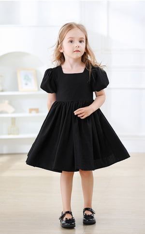 Girls Classic Cotton Square Neck Dress