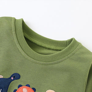 Toddler & Kids Green Dinosaur Sweatshirt Set – 2 Piece Outfit - Yarafly