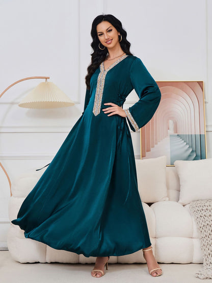 Azure Satin Kaftan Dress - Yarafly 