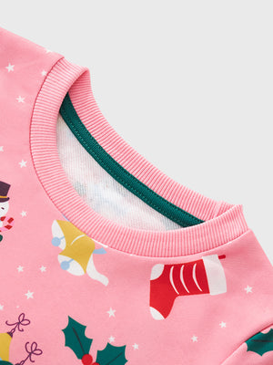 Pink Christmas Sweatshirt for Toddler and Kids Girls