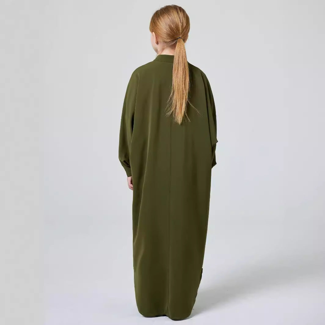 Girls' Modest Olive Green Abaya Dress - Yarafly 