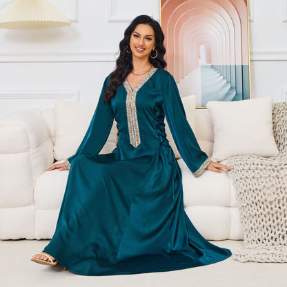 Azure Satin Kaftan Dress - Yarafly 