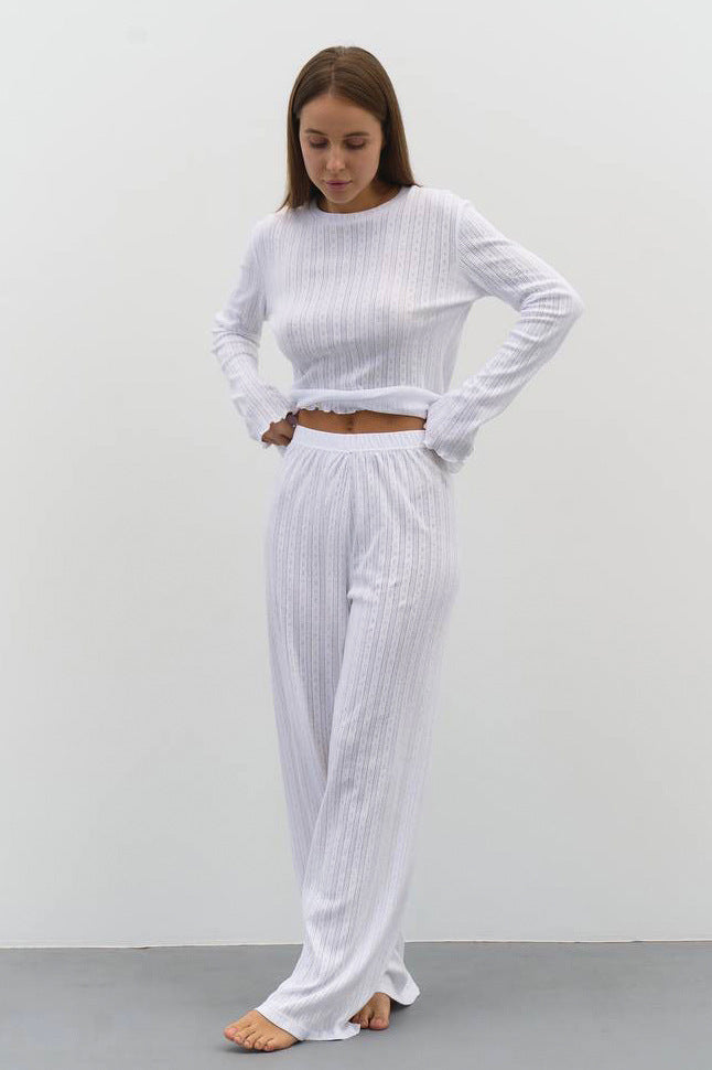 Ethereal Ribbed Two-Piece Pajama Set | Modern Comfort Wear | Pure White Collection - Yarafly