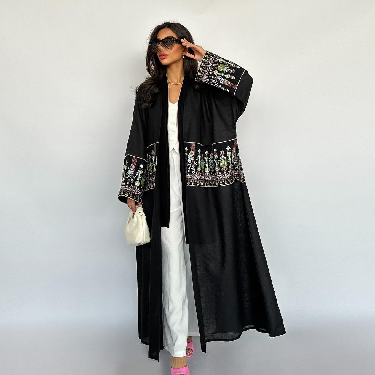 Luxury Embroidered Open Abaya | Designer Border Abaya | Modern Kaftan - Yarafly 