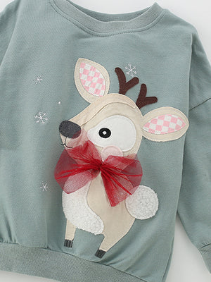 Girls Reindeer Red Bow Tie Sweatshirt - Holiday Pullover for Toddlers & Kids