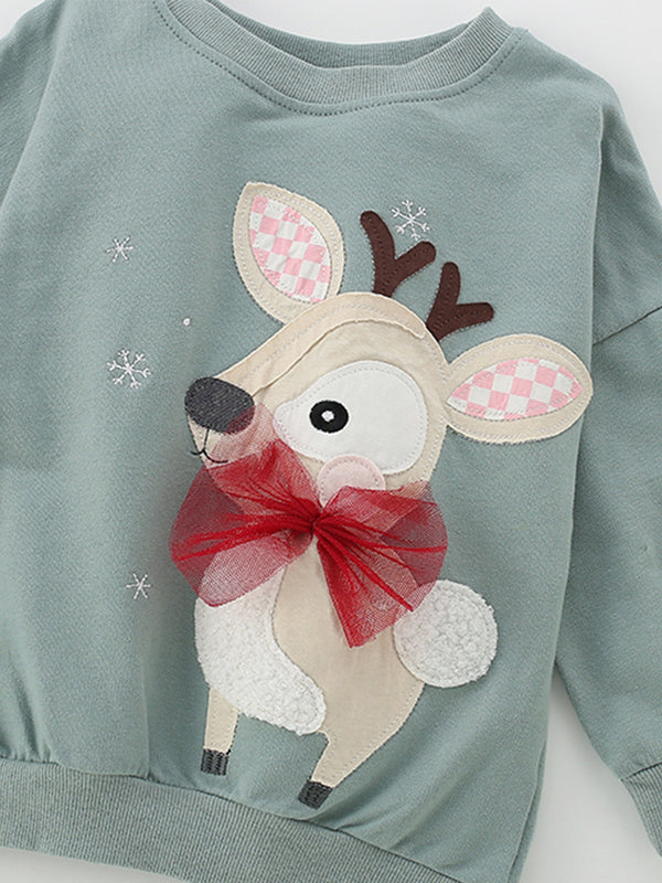 Girls Reindeer Red Bow Tie Sweatshirt - Holiday Pullover for Toddlers & Kids