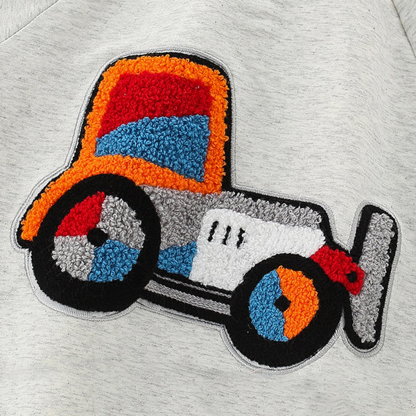 Toddler & Kids Car Sweatshirt with Rainbow Sleeve Stripes - Yarafly