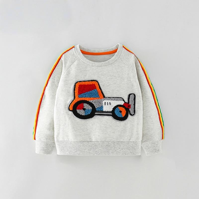 Toddler & Kids Car Sweatshirt with Rainbow Sleeve Stripes - Yarafly