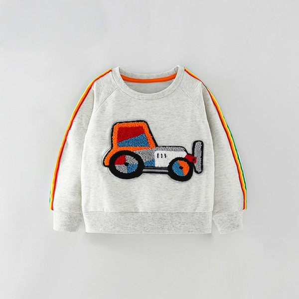 Toddler & Kids Car Sweatshirt with Rainbow Sleeve Stripes - Yarafly