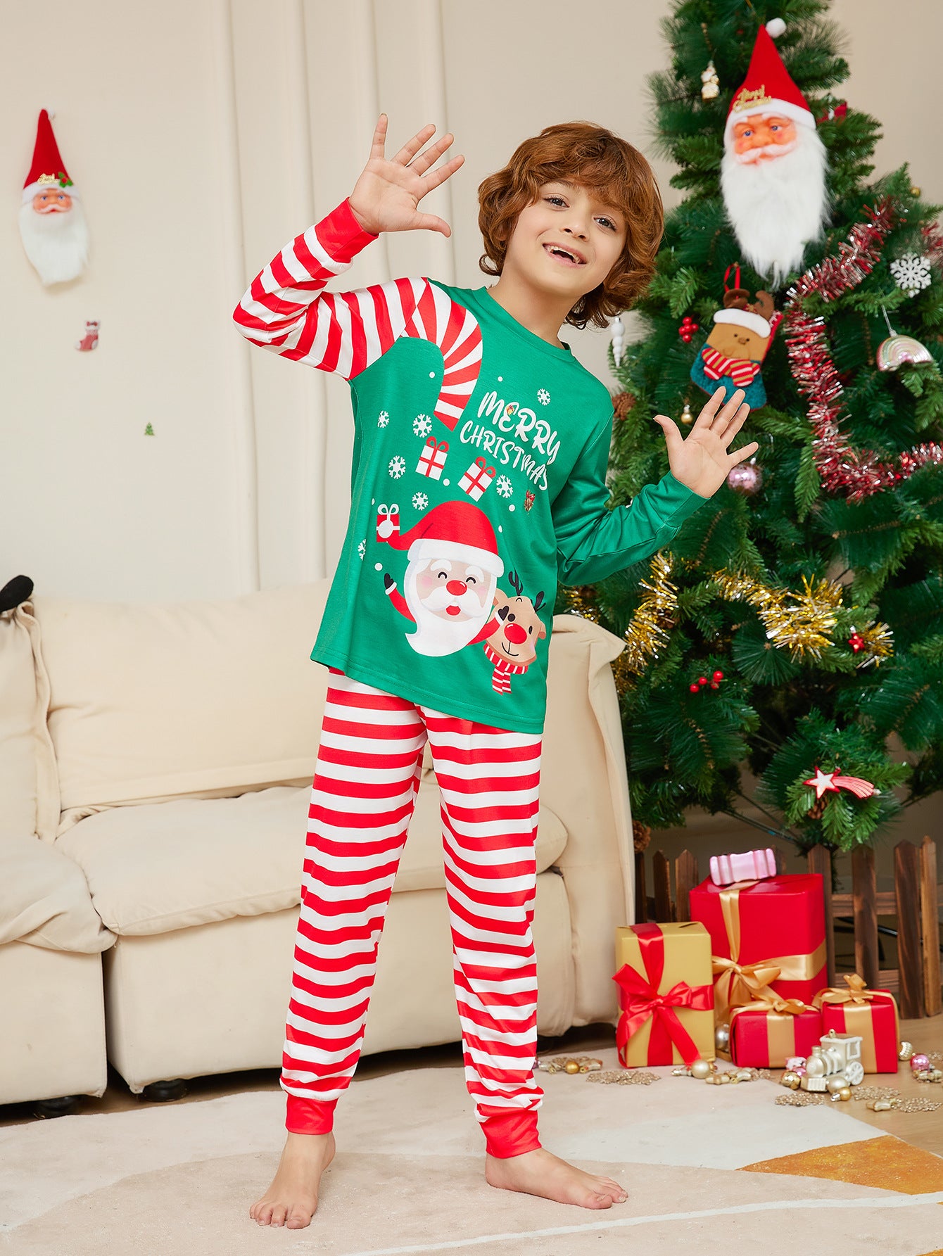 Family Matching Christmas Pajamas | Santa & Stripes PJs | Holiday Sets - Yarafly 