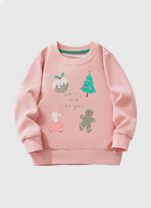 Pink Christmas Sweatshirt for Toddler and Kids Girls - Long Sleeve Crew Neck