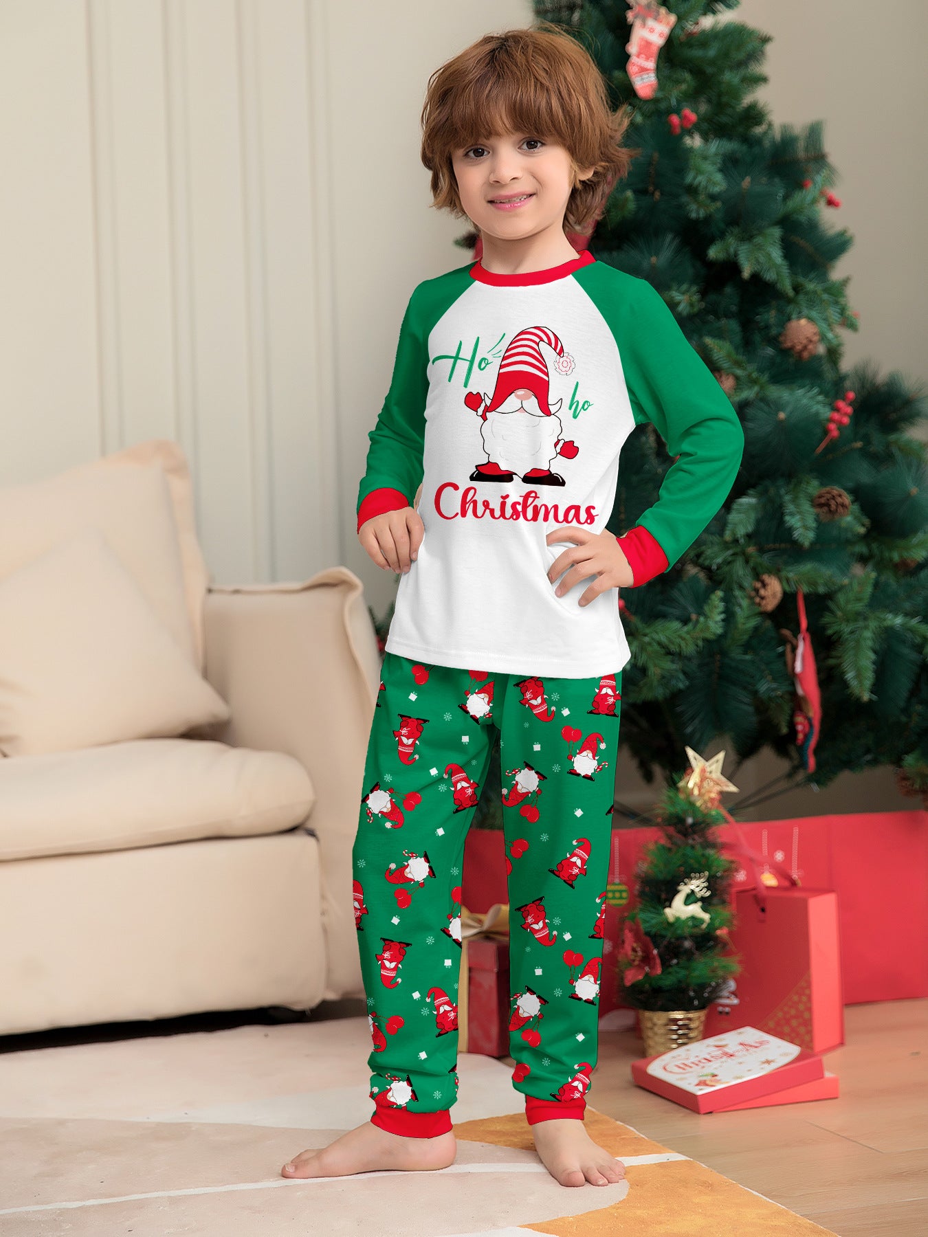 Ho Ho Christmas Gnome Family Pajama Set | Matching Holiday PJs | Raglan Style - Yarafly 