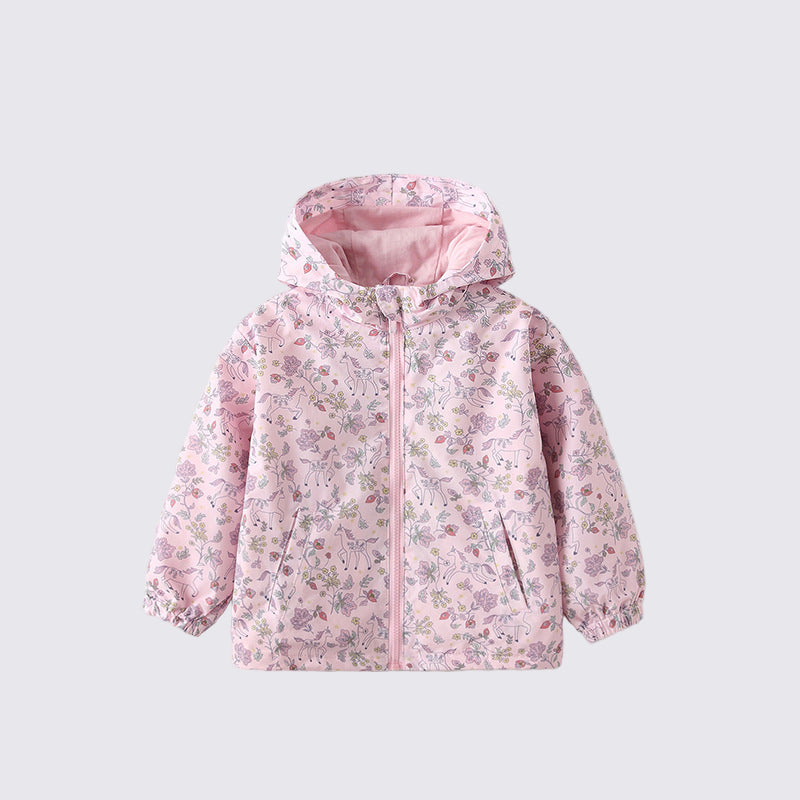 Pink Floral Print Toddler & Kids Windbreaker Jacket (2T–7T)