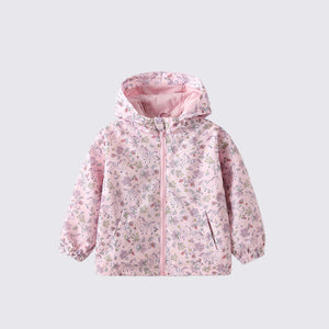 Pink Floral Print Toddler & Kids Windbreaker Jacket (2T–7T)