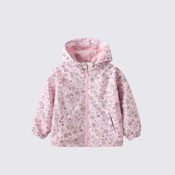 Pink Floral Print Toddler & Kids Windbreaker Jacket (2T–7T)