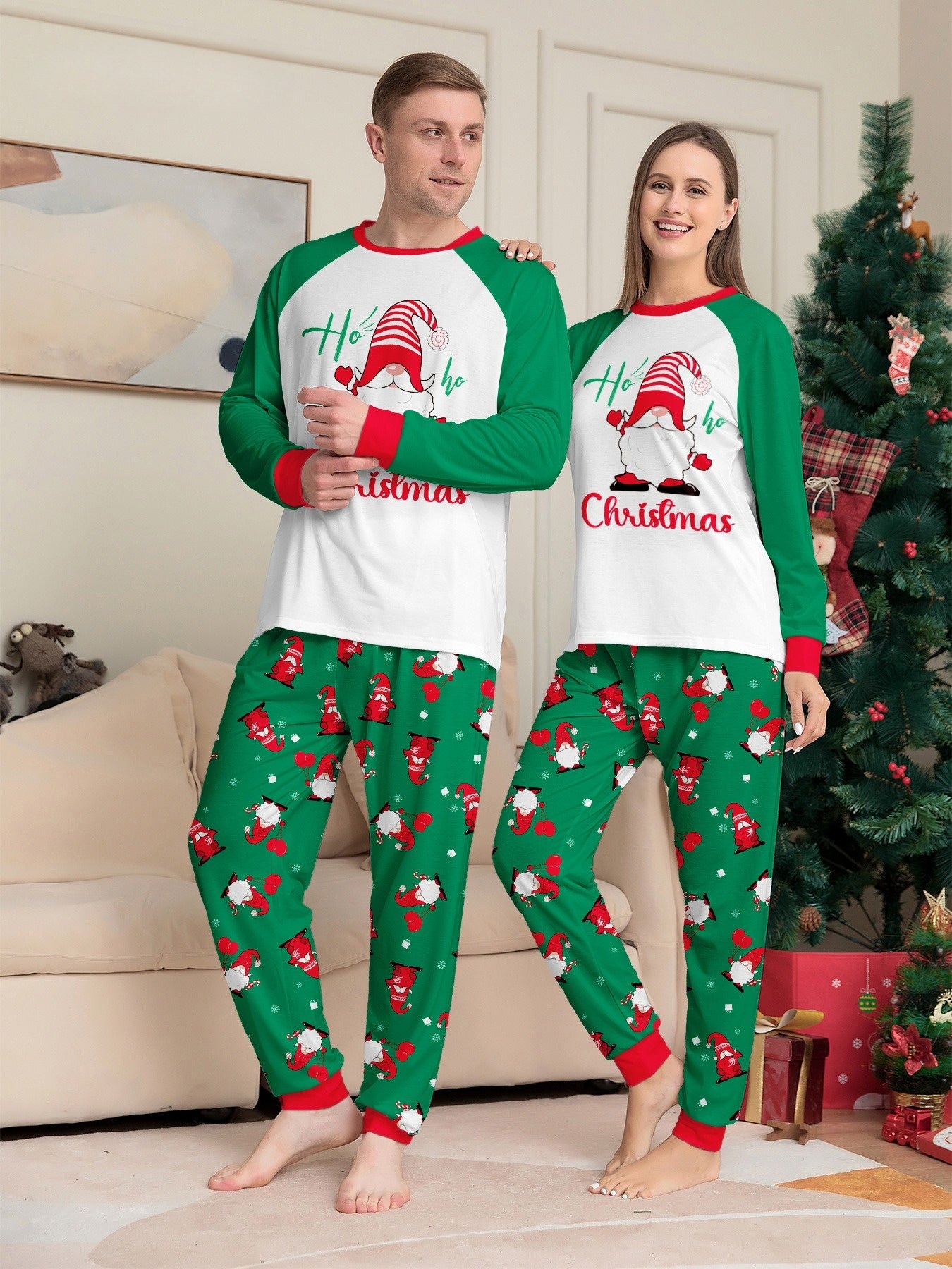 Ho Ho Christmas Gnome Family Pajama Set | Matching Holiday PJs | Raglan Style - Yarafly 