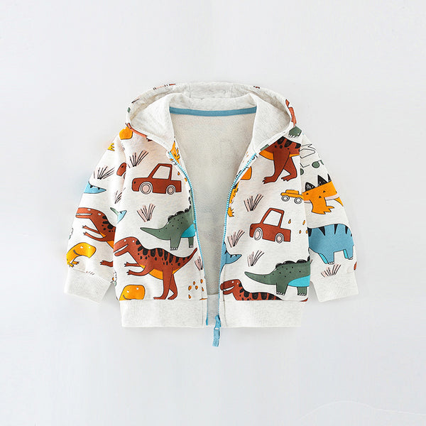 Toddler & Kids Dinosaur Print Zip-Up Hoodie - Yarafly