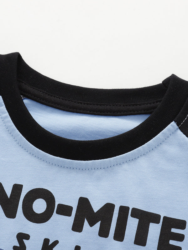 Toddler and Kids Boys Blue Navy Blue Round Neck Long Sleeve Casual Loungewear Set