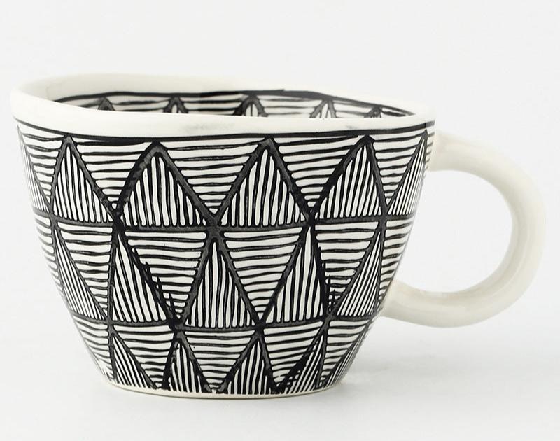 Mediterranean Style Geometric Hand-Painted Ceramic Mug 330ml or 11oz Wide Mouth - Yarafly 