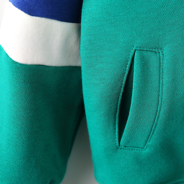 Green Stripe Sleeve Toddler & Kids Zip Hoodie Jacket (2T–7T)