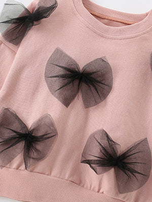 Toddler & Kids Pink Sweatshirt with Black Tulle Bows (Ages 3T–8T)