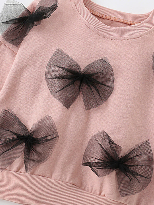 Toddler & Kids Pink Sweatshirt with Black Tulle Bows (Ages 3T–8T)