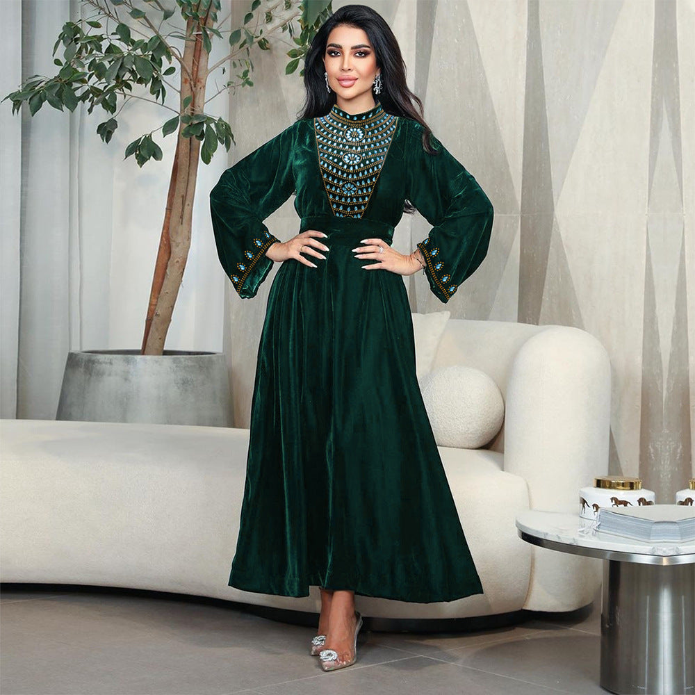 Emerald Velvet Jalabiya Dress - Yarafly 