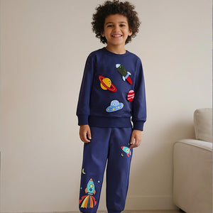 Toddler & Kids Navy Blue Space Rocket Sweatshirt (2T–7T)