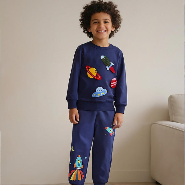 Toddler & Kids Navy Blue Space Rocket Sweatshirt (2T–7T)