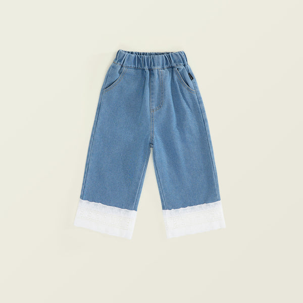 Toddler & Kids Girl Denim Pants with Lace Trim