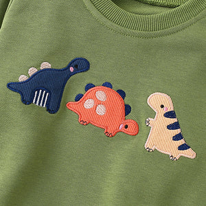 Toddler & Kids Green Dinosaur Sweatshirt Set – 2 Piece Outfit - Yarafly