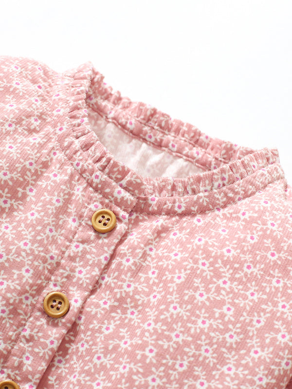 Kids and Toddler Charming Pink Floral Long Sleeve Dress