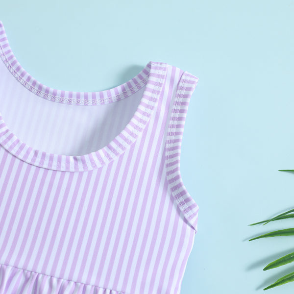 Baby & Toddler Girl Lavender Stripe and Polka Dot Bow Bikini Set