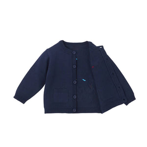 Baby, Toddler & Kids Navy Blue Bear Embroidered Cardigan Sweater for Boys